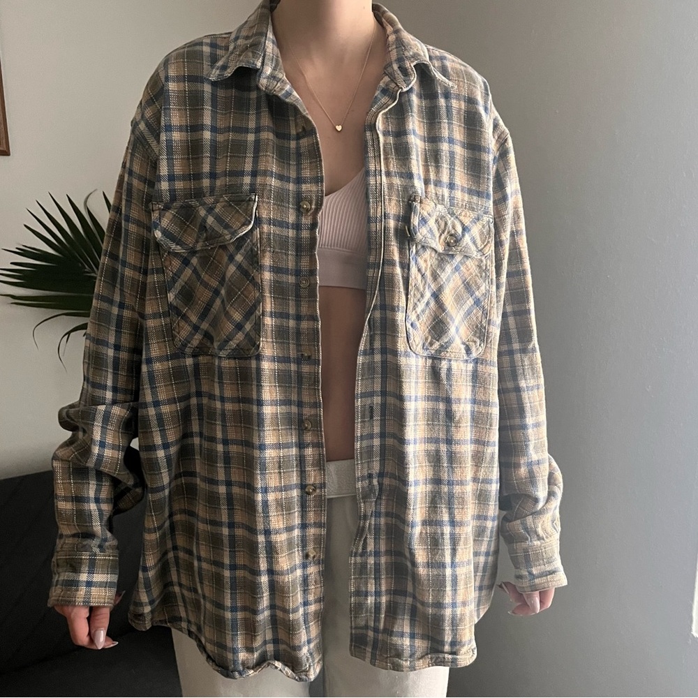vintage neutral plaid flannel shirt